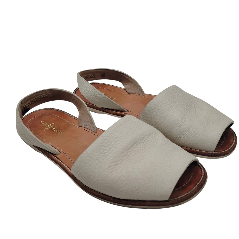 Car Shoe Prada Womens Pebbled Leather Avarca Slingback Sandals Cream Flat 38